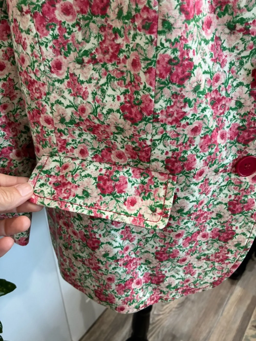 Talbots Floral Pink and Green Cotton Blazer - Picture 3 of 10